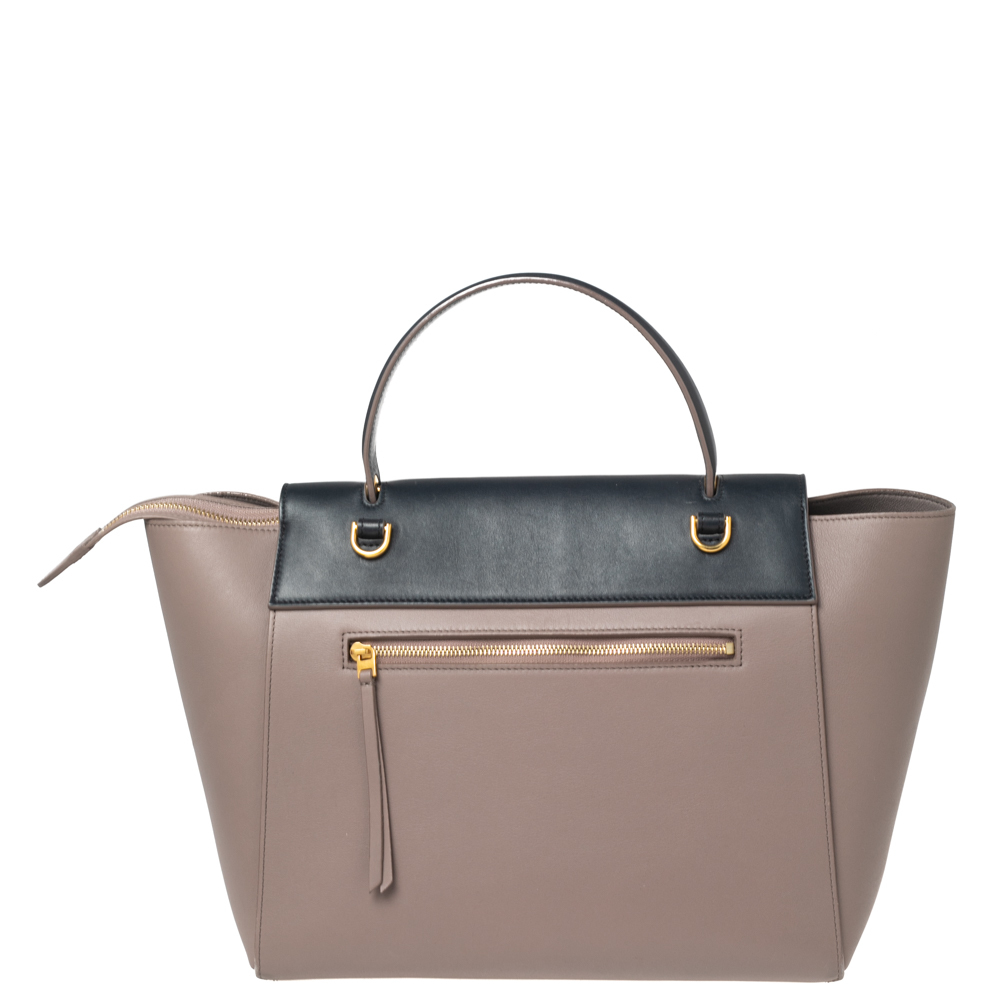 CELINE Beige/Navy Blue Leather Mini Belt Top Handle Bag - Picture 4 of 9
